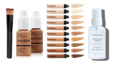 Phoera 4pc Kit 1 - Phoera Foundation, Phoera Concealer, Liquid Foundation Brush and Phoera Setting Spray
