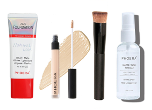 Phoera 4pc Kit 2 - Phoera Velvet Foundation, Phoera Concealer, Liquid Foundation Brush and Phoera Setting Spray