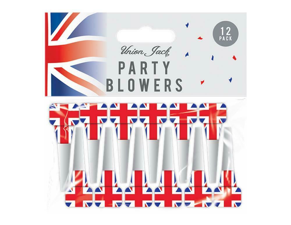 Union Jack Printed Party Blowers Pack of 12