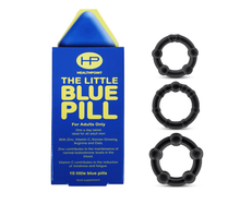 Load image into Gallery viewer, 10 Little Blue Pills and 3 Stay Hard Novelty Beaded Cockrings - Black Cock Rings