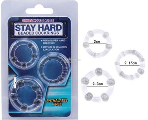 10 Little Blue Pills and 3 Stay Hard Novelty Beaded Cockrings - Black Cock Rings