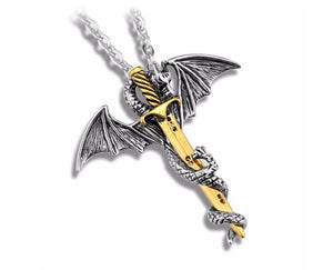 Game of Thrones Inspired Gold Sword Silver Dragon Necklace