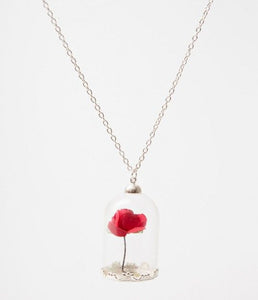 Beauty and Beast Inspired Red Rose in Dome Pendant Necklace
