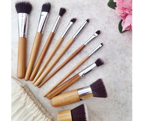 10pc Bamboo Makeup Brush Set and 6pc Bamboo Brush Set with Carry Bag