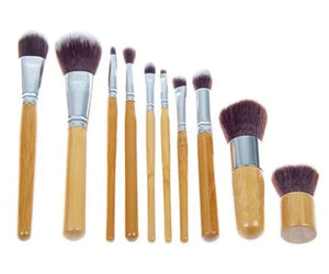 Bamboo Makeup Brush Set - 10 pc or 6pc with Carry Bag