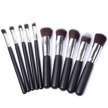 Load image into Gallery viewer, 10pc Black &amp; Silver Makeup Brushes Sets
