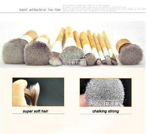 11pc Luxury Bamboo Makeup Brushes and Carry Bag - Individual Brushes