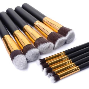 10pc Black & Gold Makeup Brushes Set & Optional Makeup Palette